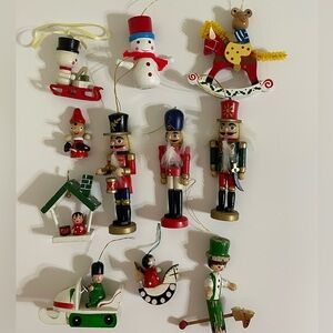 Vintage 1970s/1980s Wood Christmas Ornament Lot Kid Theme